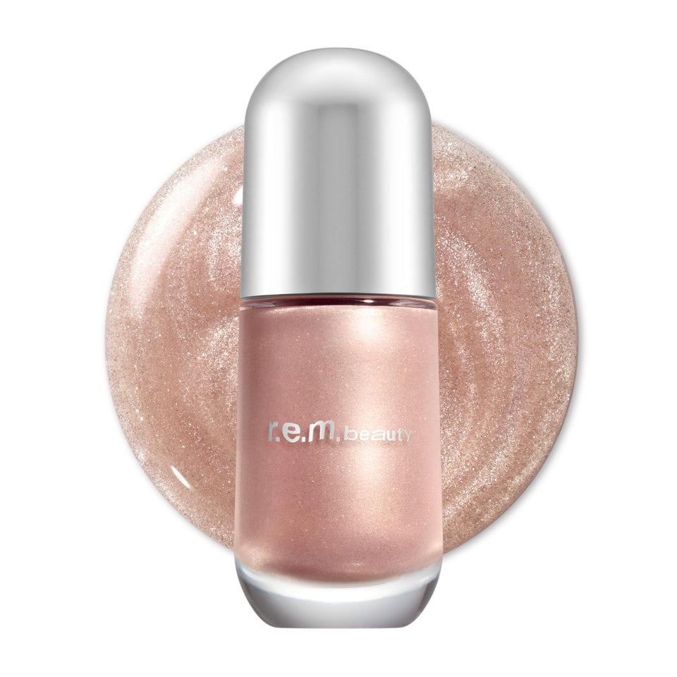 r.e.m. beauty Dreamglow front packaging showing bottle and quartz shade, highlights product appeal