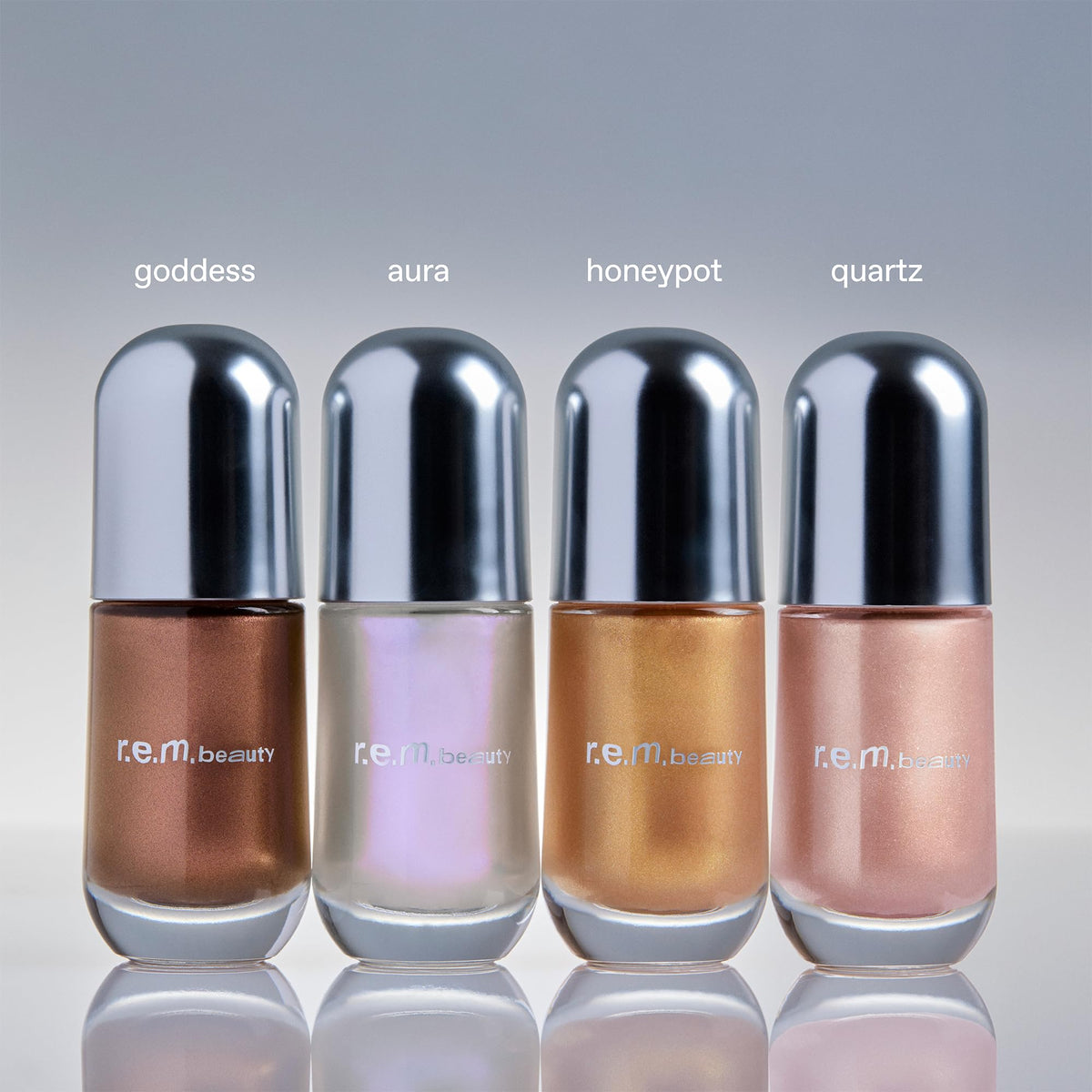 r.e.m. beauty Dreamglow on décolletage in lifestyle shot showing luminous, photo-ready sheen