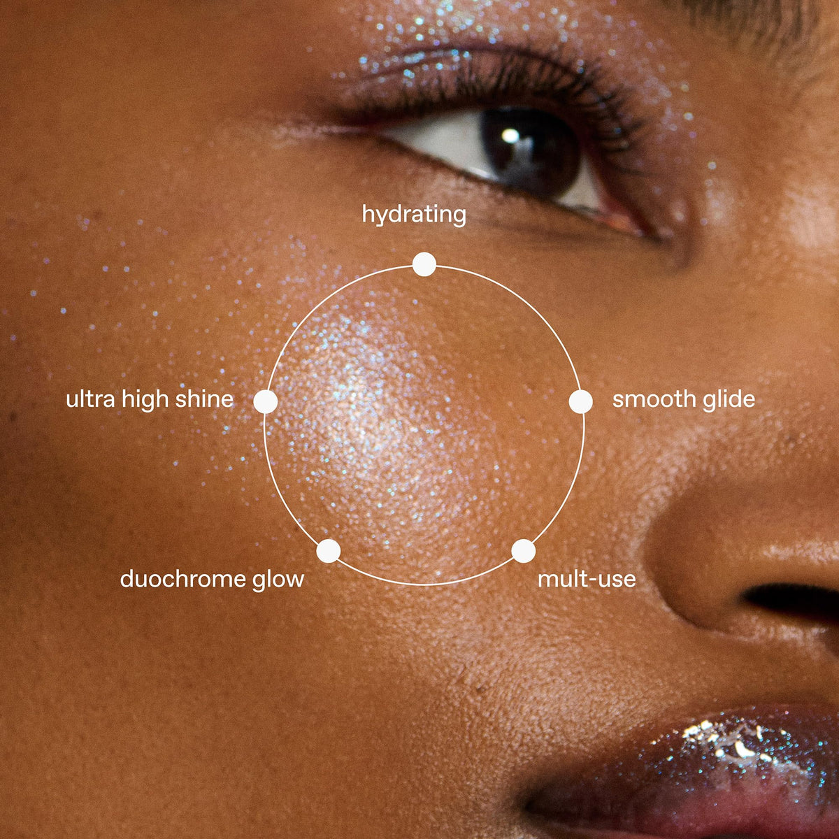 r.e.m. beauty Eclipse Glow Stick applied to cheek showing natural luminous finish