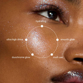 r.e.m. beauty Eclipse Glow Stick applied to cheek showing natural luminous finish