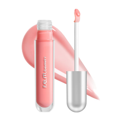 r.e.m. beauty front packaging showing Cosmo shade and glossy tube benefits