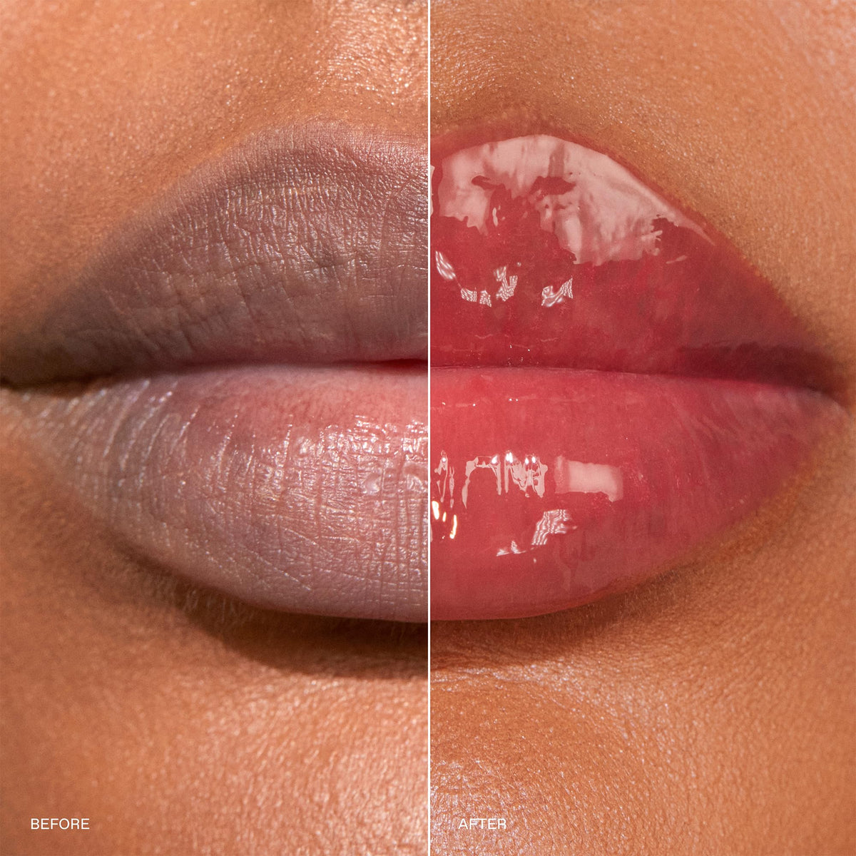 r.e.m. beauty Shirley worn on lips showing natural sheer color and shine benefit