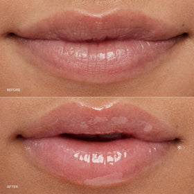 r.e.m. beauty swatch on skin illustrating sheer Cosmo tint and glossy finish