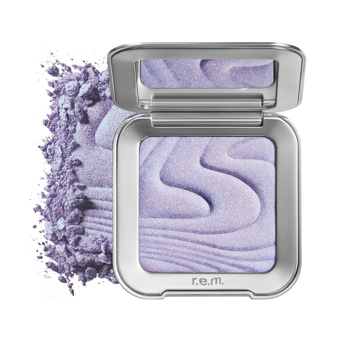 r.e.m. beauty front packaging showing sleek compact and brand logo, highlights premium design