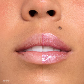 r.e.m. beauty texture swirl of gloss showing creamy shine and hydrating consistency