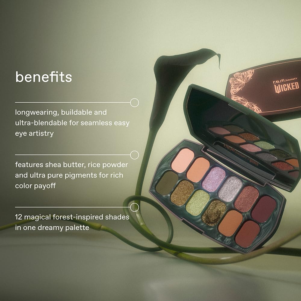 r.e.m. beauty eye look in use showing wearable forest inspired glam