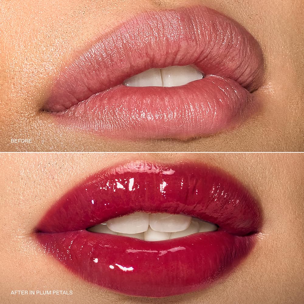 r.e.m. beauty gloss on model lips demonstrating instant plumping benefit