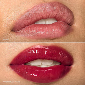 r.e.m. beauty gloss on model lips demonstrating instant plumping benefit
