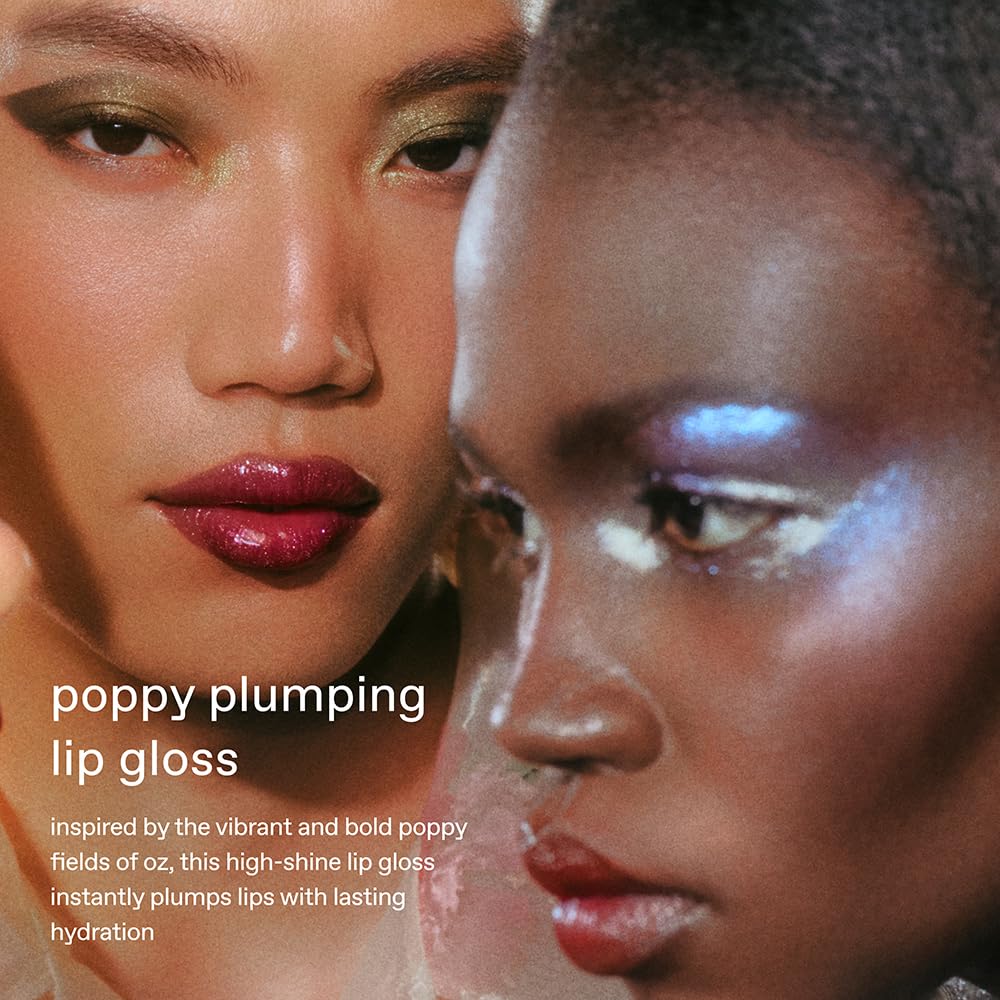r.e.m. beauty gloss layered over lipstick to add depth and lasting luminous finish