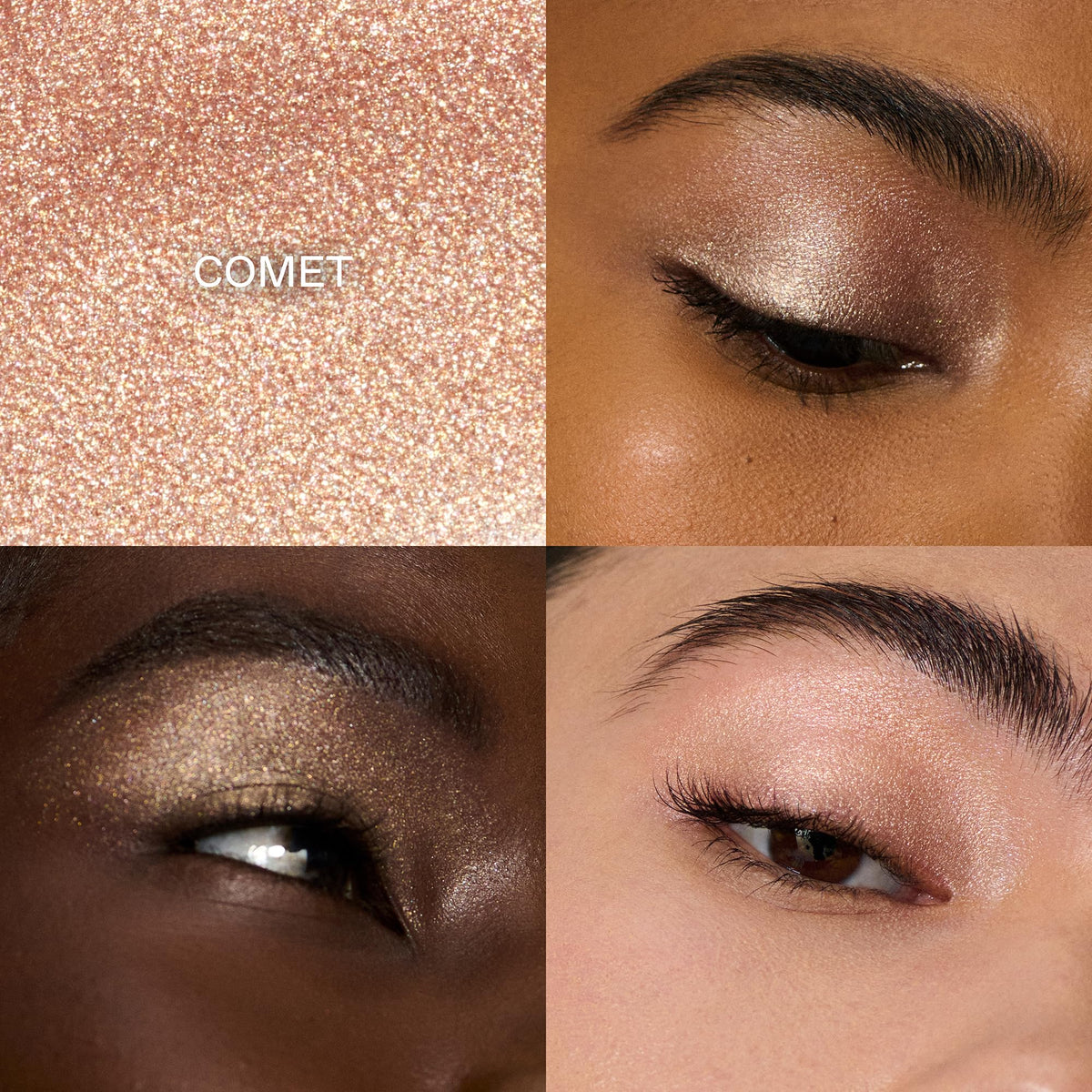 r.e.m. beauty texture swipe on skin showing creamy metallic finish and intense shimmer payoff