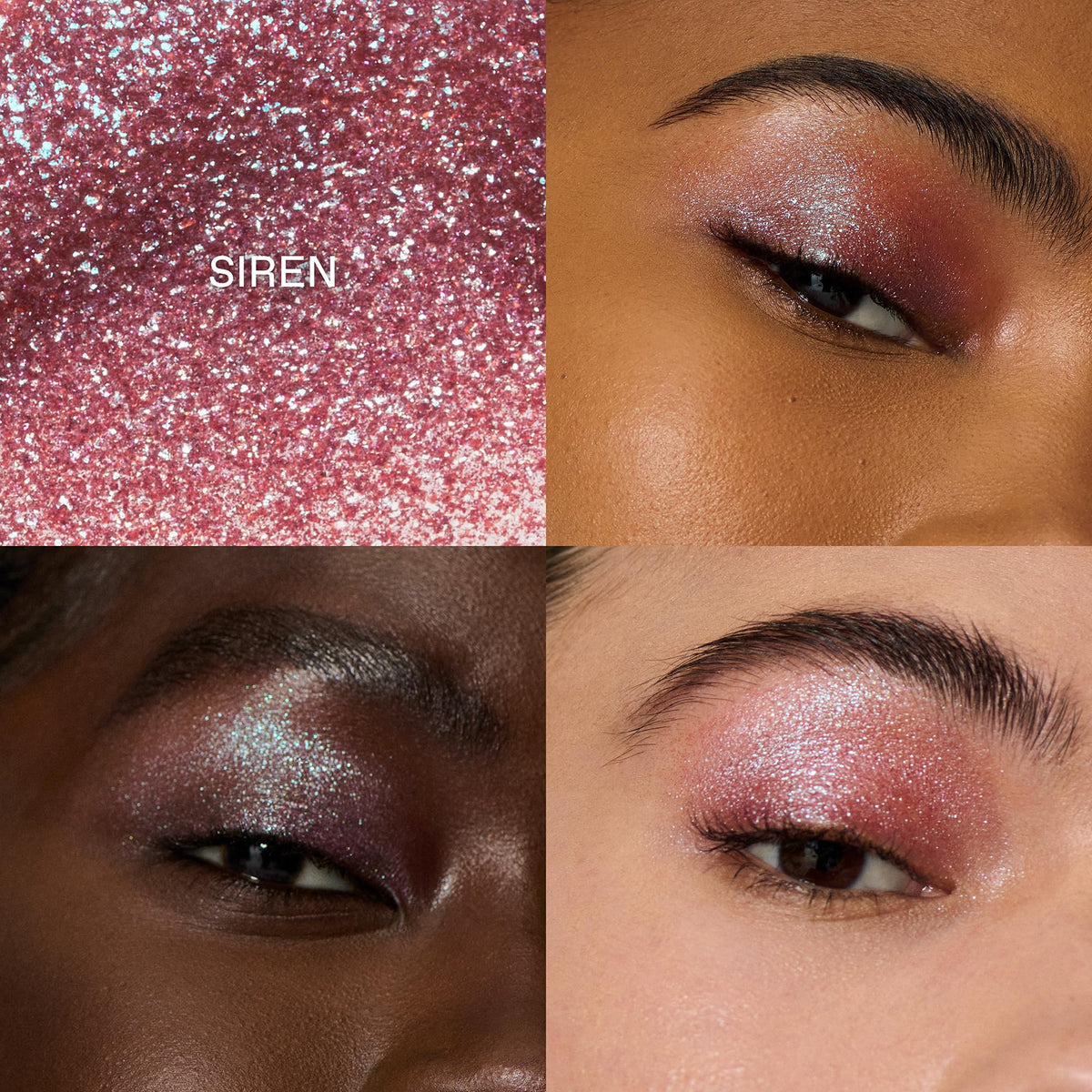 r.e.m. beauty swatch on arm showing intense Siren shimmer and true color payoff