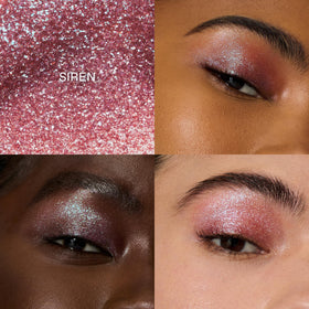 r.e.m. beauty swatch on arm showing intense Siren shimmer and true color payoff