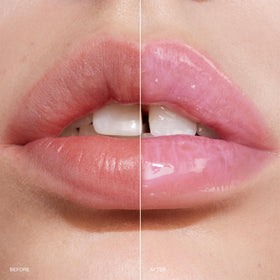 r.e.m. beauty gloss texture swatch showcasing shiny, non-sticky hydration