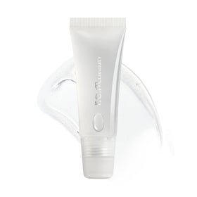 r.e.m. beauty clear gloss tube front view showing glossy packaging and brand