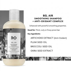 R+Co bottle next to hand for scale showing 8.5 oz size and travel-friendly benefit