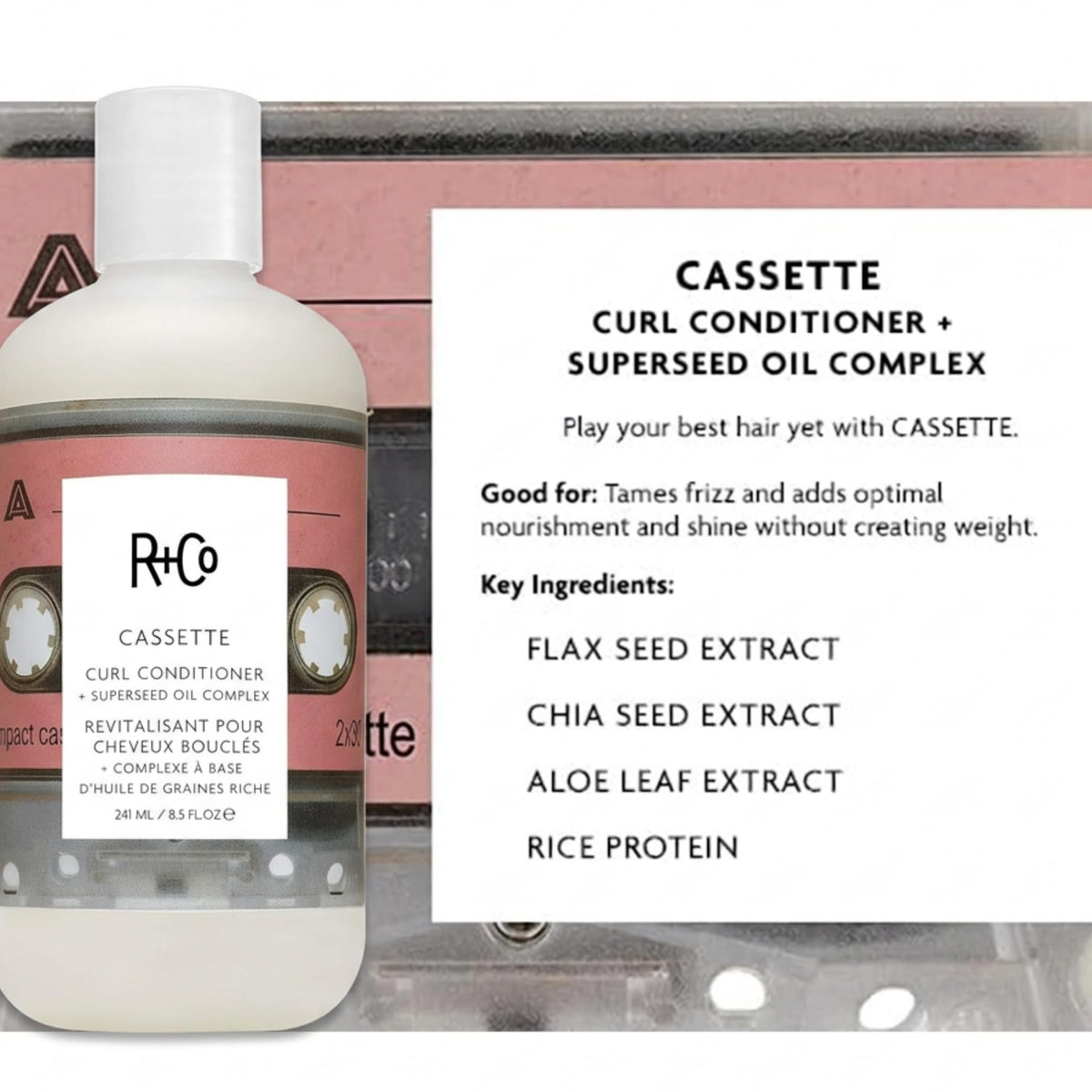 R+Co Cassette applied to wet hair in hands illustrating easy detangling and curl definition