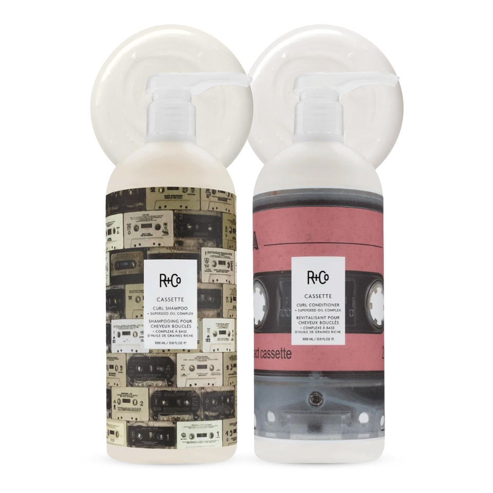 R+Co Cassette front packaging showing liter bottles and label benefits