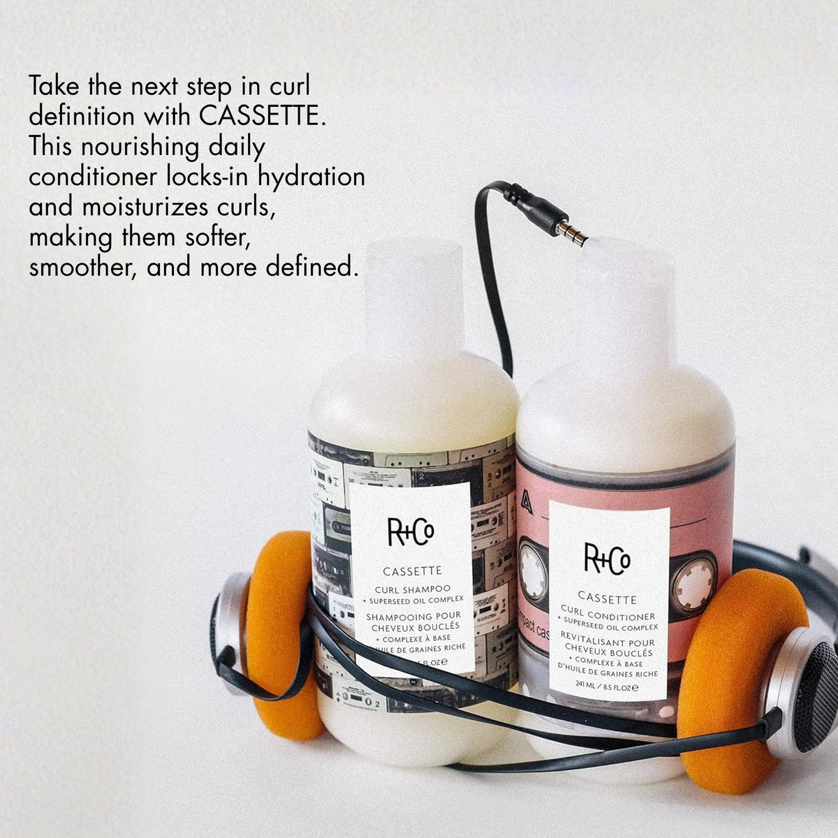 R+Co Cassette creamy conditioner texture dispensed from pump demonstrating lightweight moisture