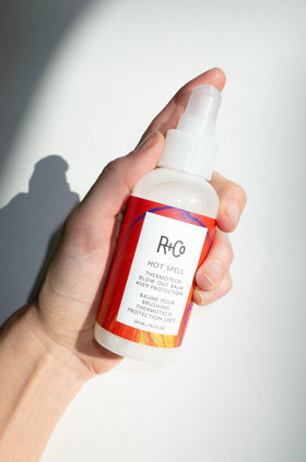 R+Co Hot Spell used during blowout showing smoother hair and faster styling results