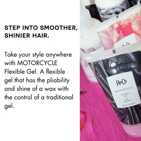 R+Co Motorcycle gel used during blow-dry providing heat protection benefit