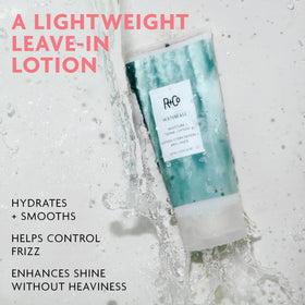 R+Co Waterfall applied to towel-dried hair illustrating hydration and frizz control