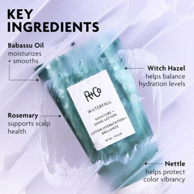 R+Co Waterfall before and after shine comparison showing glossy, smoother hair result