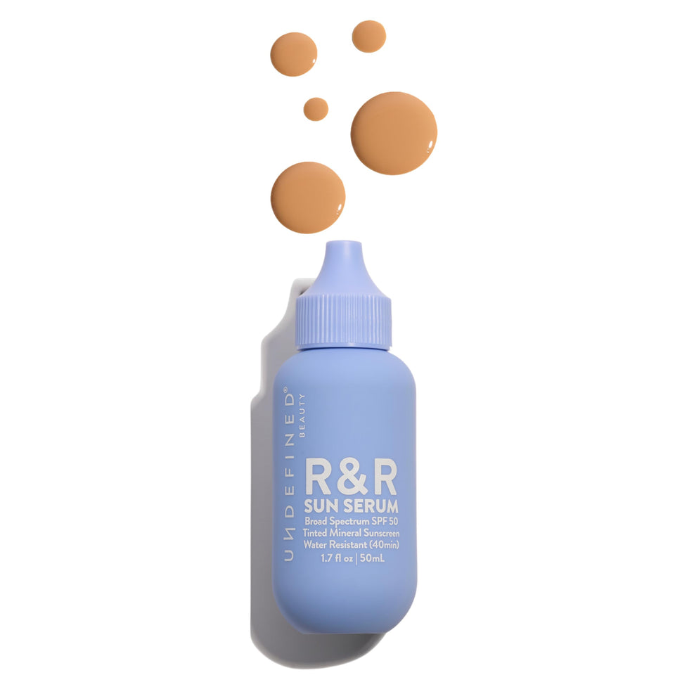 R&R Sun Serum front packaging showing medium tint and SPF benefits