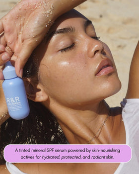 R&R Sun Serum pump dispensing texture demonstrating quick absorption