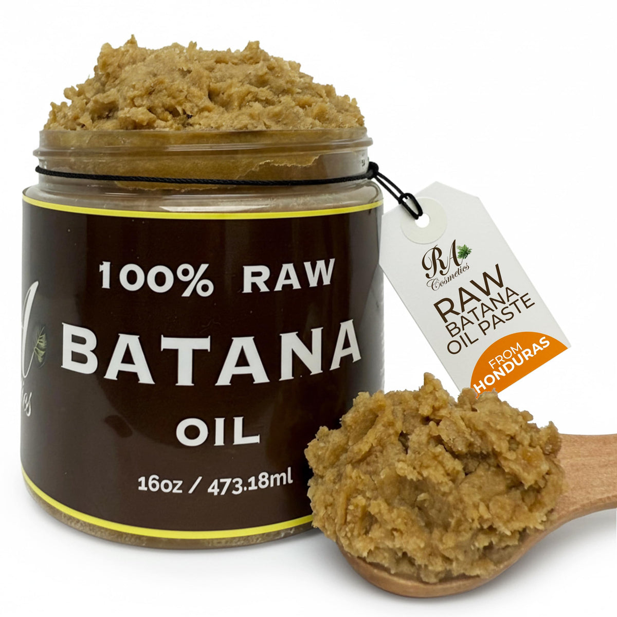 RA COSMETICS batana bottle front showing natural packaging and benefit of pure nourishment