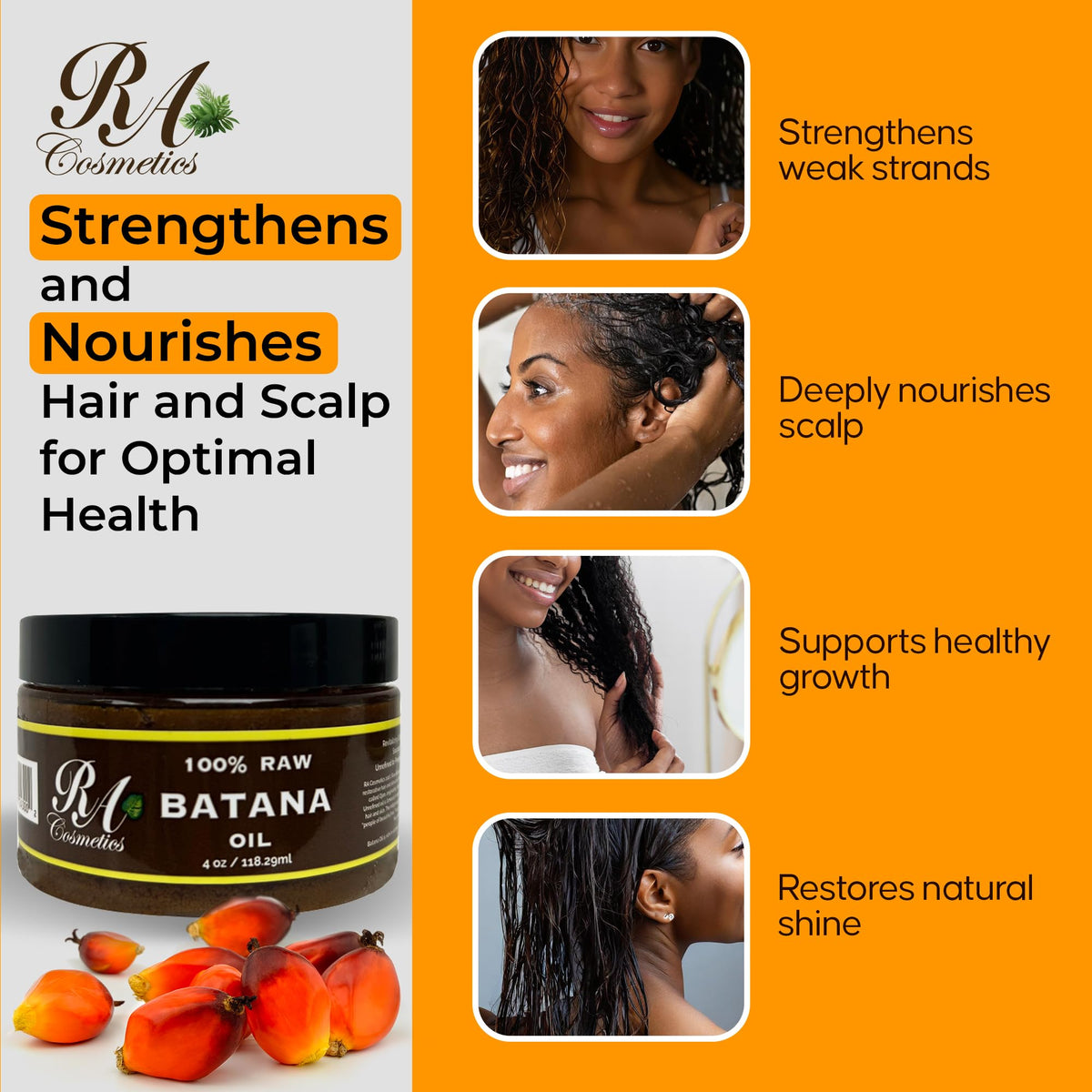 RA COSMETICS applied to damp hair showcasing detangling and shine benefit