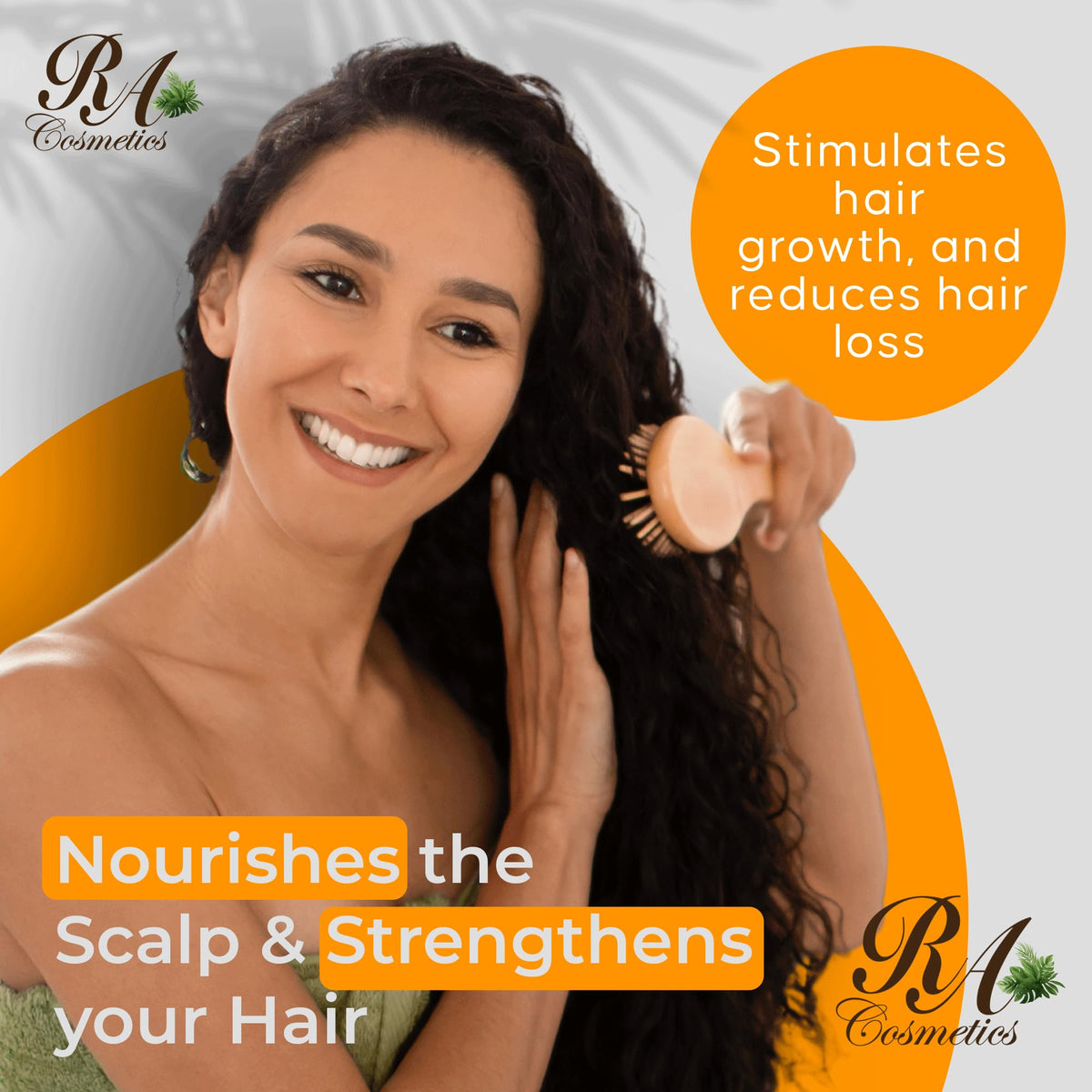 RA COSMETICS scalp massage with oil illustrating enhanced scalp moisture and circulation