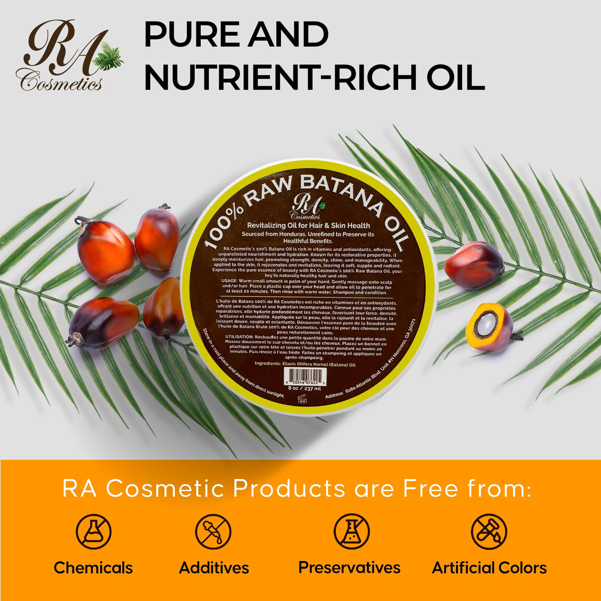 RA COSMETICS size comparison of 8 oz jar beside common household item