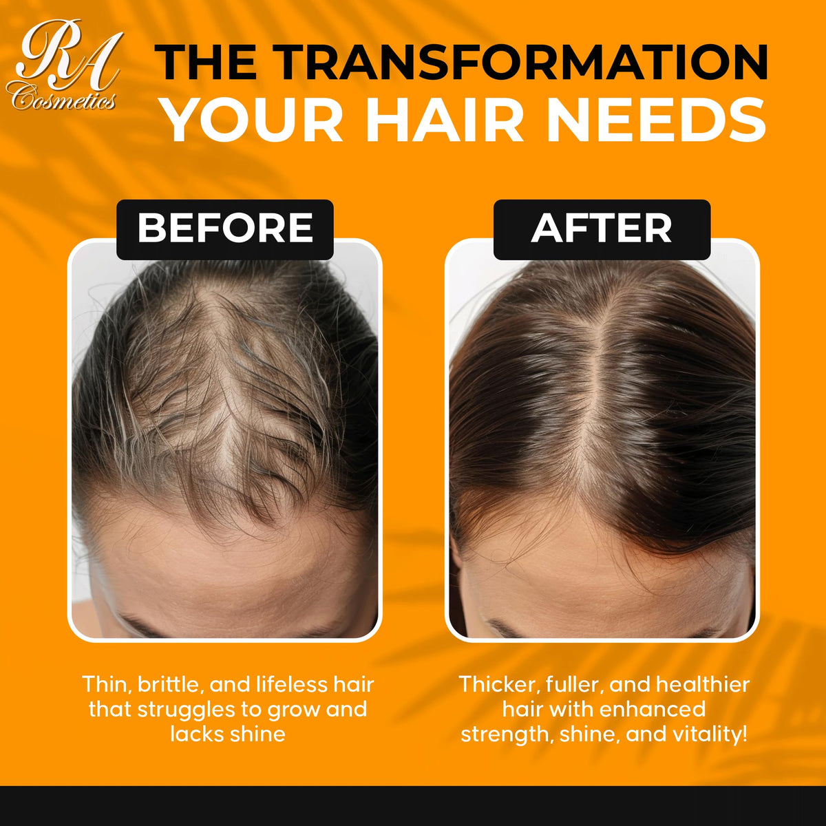 RA COSMETICS styled hair after oil use showing glossy, frizz-controlled finish