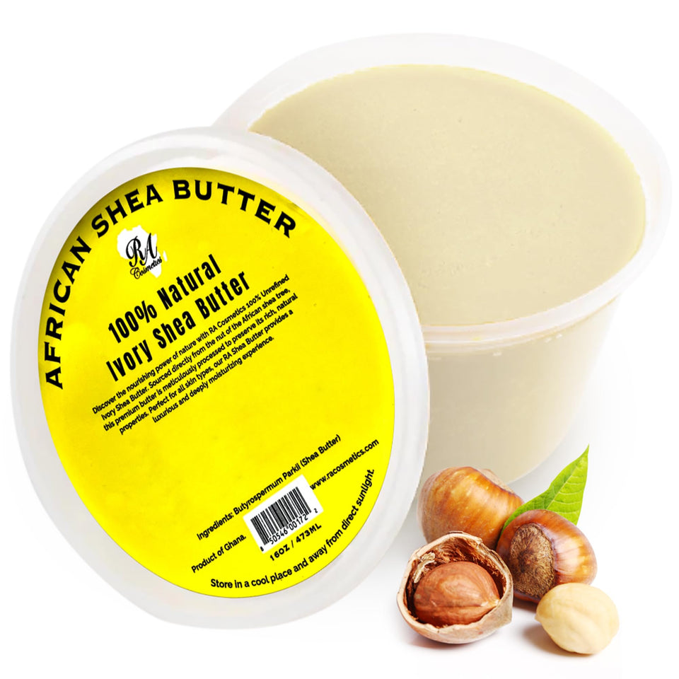 RA COSMETICS front jar ivory shea butter 16oz shows generous size and value
