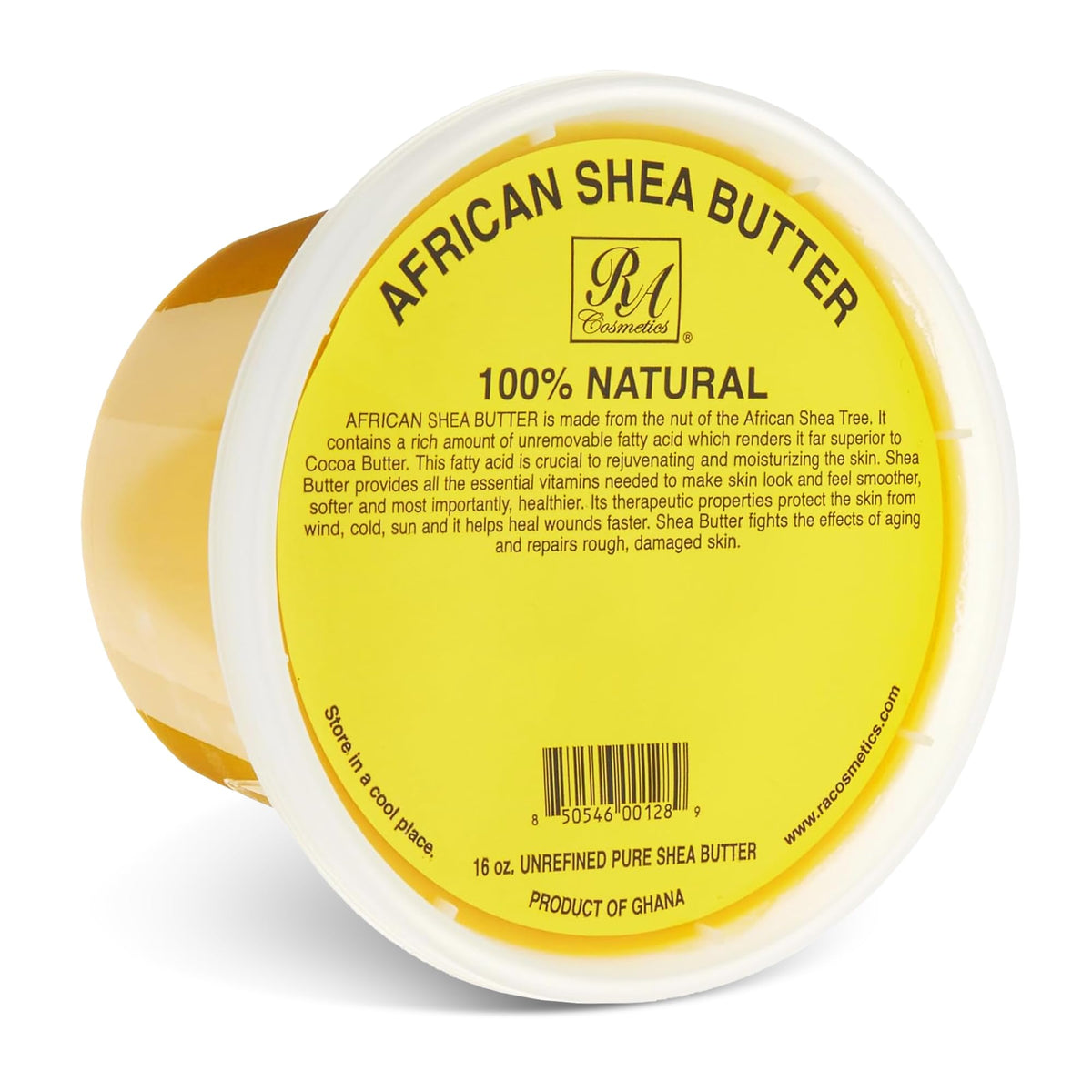 RA Cosmetics front jar showing label and 16 oz packaging benefits