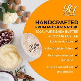 RA COSMETICS scoop of product highlighting natural coconut, shea and cocoa benefits