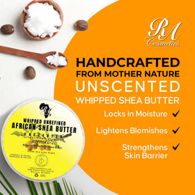 RA Cosmetics open jar top view displaying creamy shea butter and nourishing vitamins