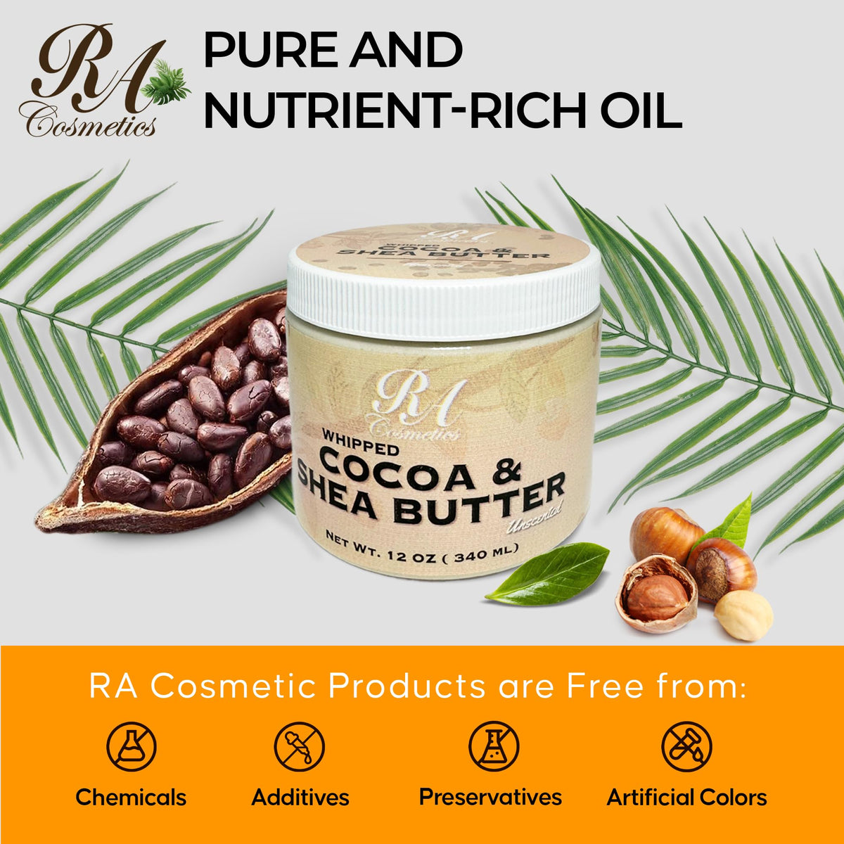RA COSMETICS 12oz jar beside common objects showing true size and value