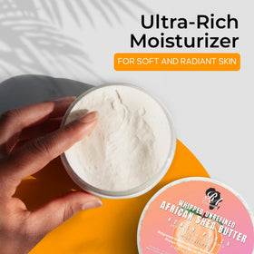 RA COSMETICS texture close-up of whipped shea butter, demonstrates smooth spreadable consistency