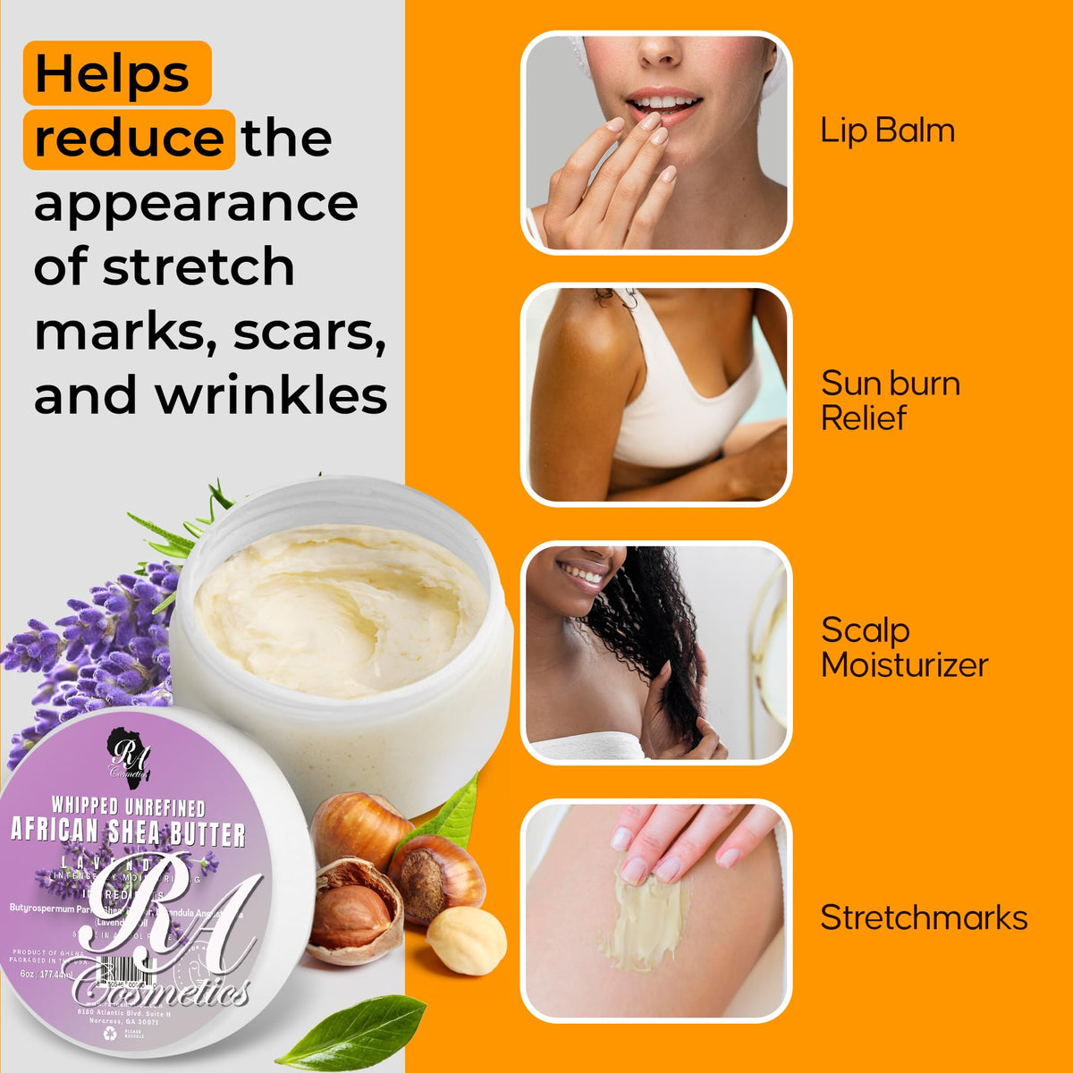 RA COSMETICS applied to lips and cuticles to soften and repair dry areas