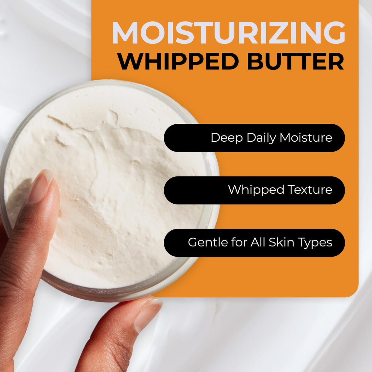 RA COSMETICS whipped shea butter close-up texture highlights easy absorption benefit