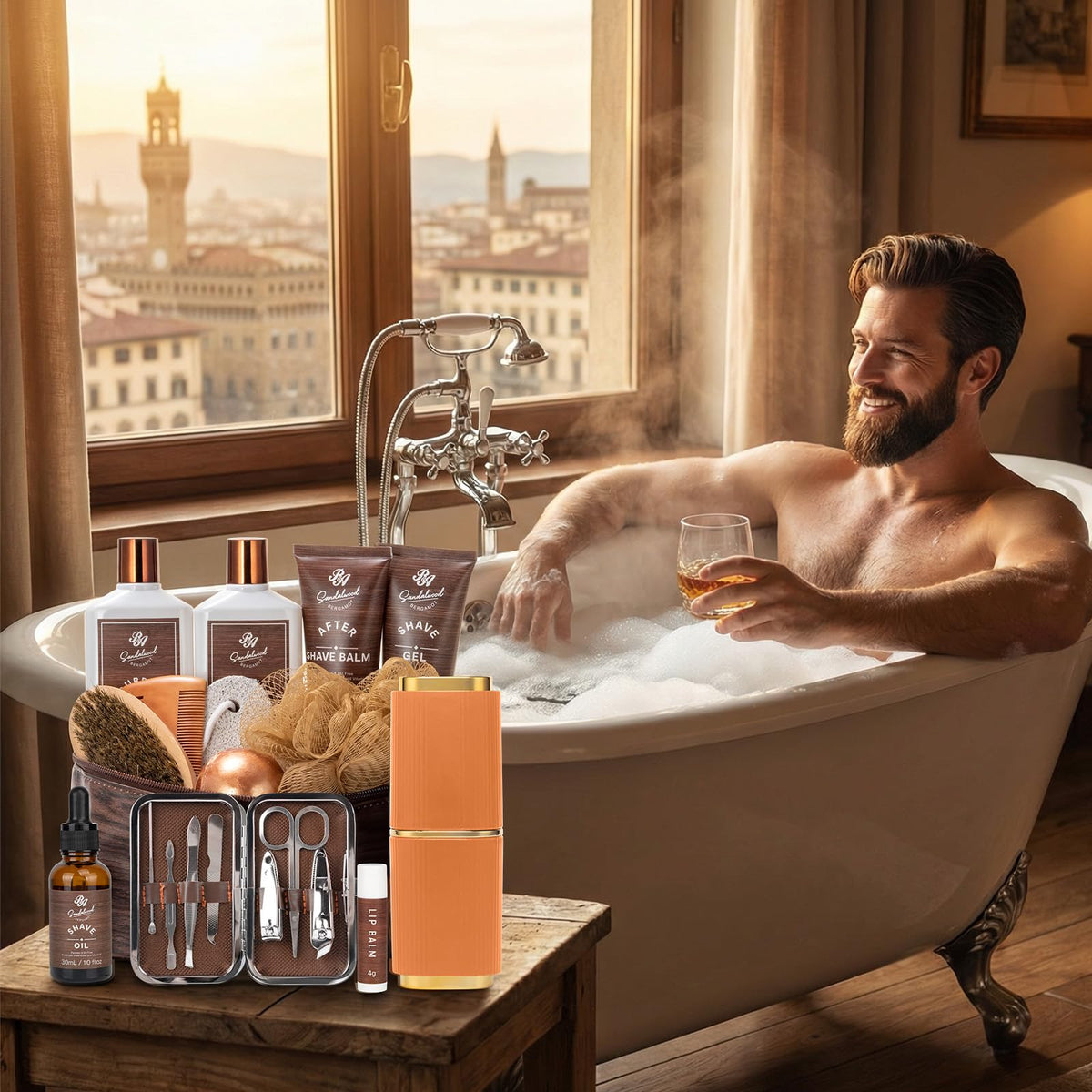 RA ROSA ACCA shaving trio close-up highlighting shave gel, oil and aftershave balm benefits