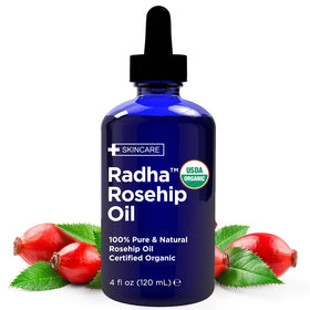 Radha Beauty front label showing 4 oz bottle and purity benefits