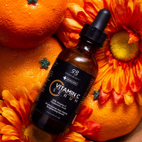 Radha Beauty ingredients collage highlighting vitamin C and hyaluronic acid benefits