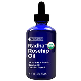 Radha Beauty bottle staged on bathroom counter for daily routine inspiration