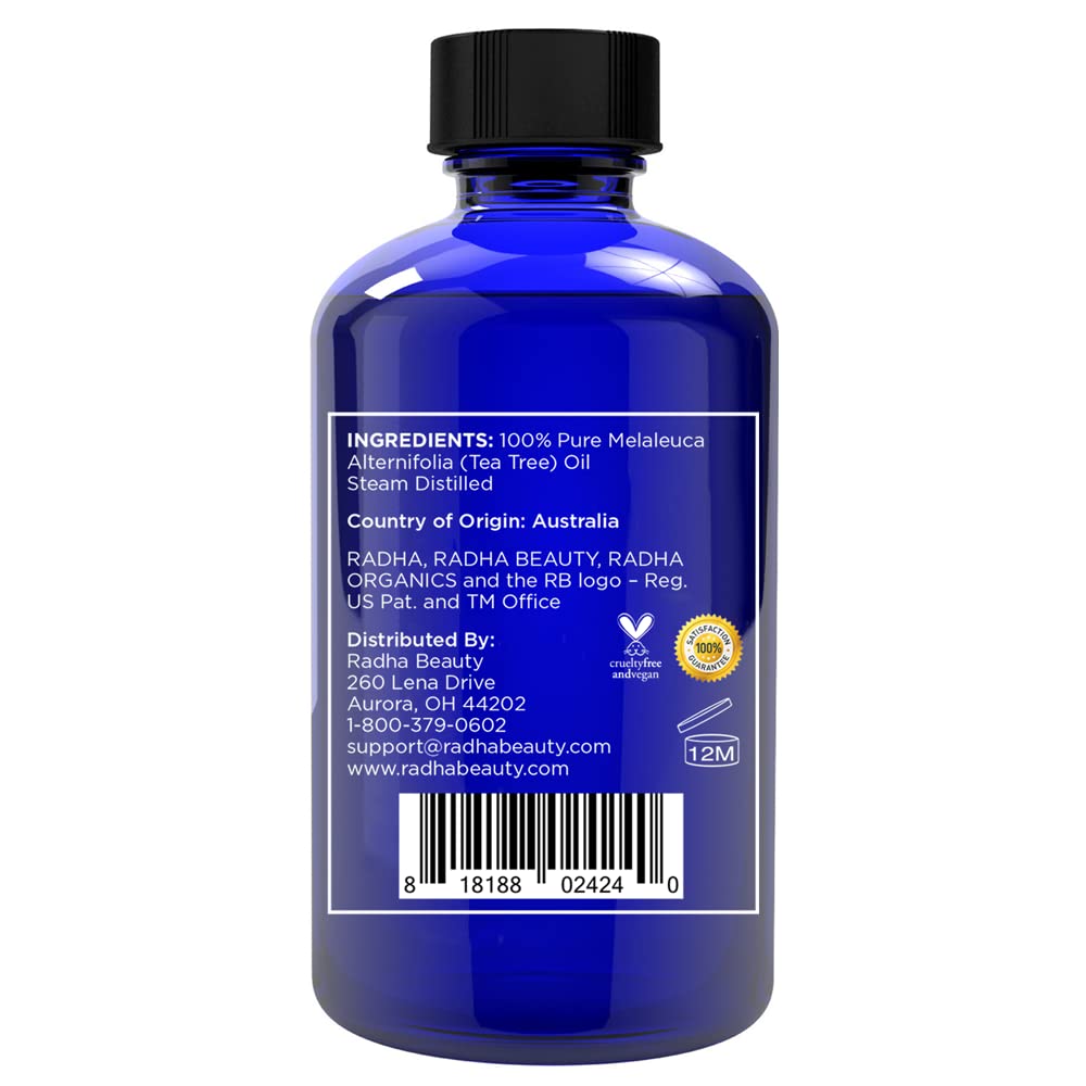 Radha Beauty dropper dispensing tea tree oil shows precision and control