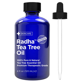 Radha Beauty cobalt bottle front packaging showing label and volume benefit