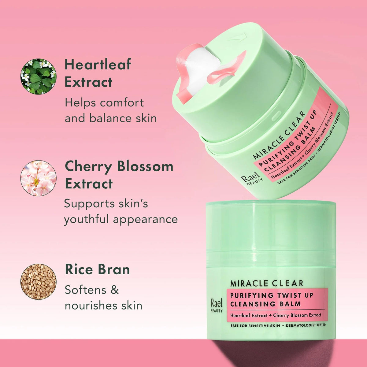 Rael applied on hand melting into oil to dissolve makeup effectively