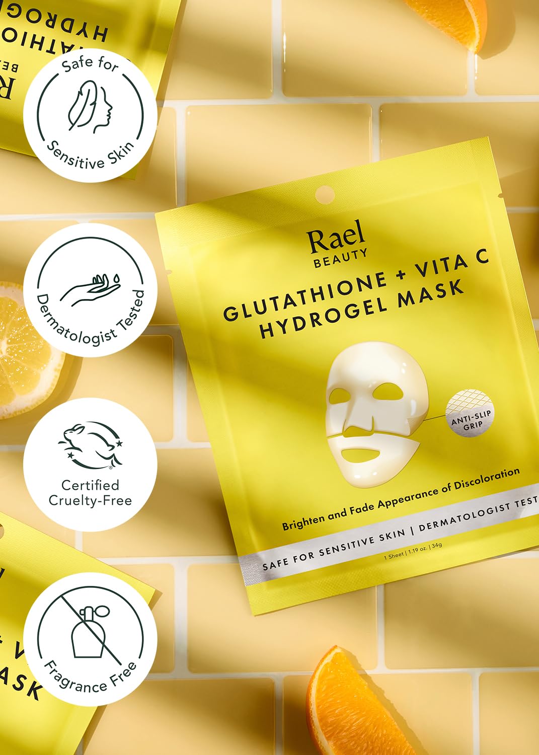 Rael label close-up with ingredient list like glutathione and vitamin C