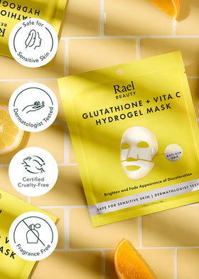 Rael label close-up with ingredient list like glutathione and vitamin C
